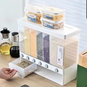 6 in 1 Wall Mount Kitchen Spice Containers-Dry Food Dispenser-Rice And Grain Dispenser