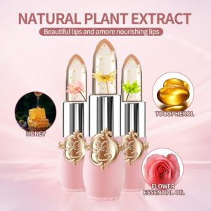 1Pcs Emaymei Transparent Jelly Lipstick, Waterproof Crystal Jelly Lipstick with Flower Inside