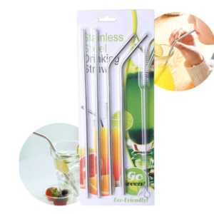 4 Pcs Reusable Stainless Steel Drinking Straw with Cleaner Brush