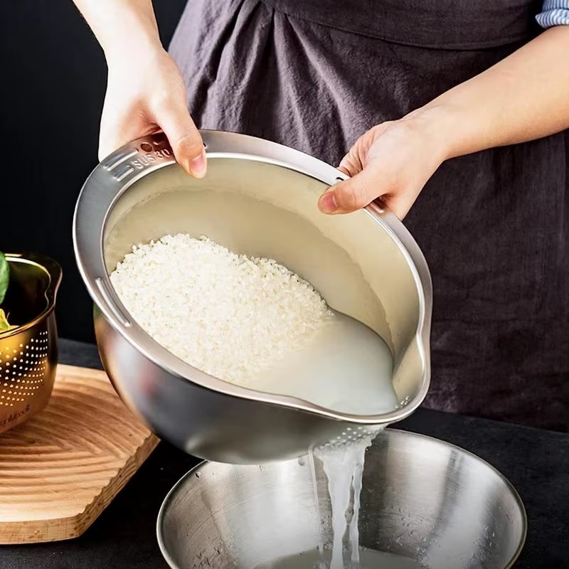 Rice Washer Strainer Bowl Stainless Steel Rice Washing Bowl Rice Sieve Colander Fruit And Vegetable Strainer Kitchen Tools
